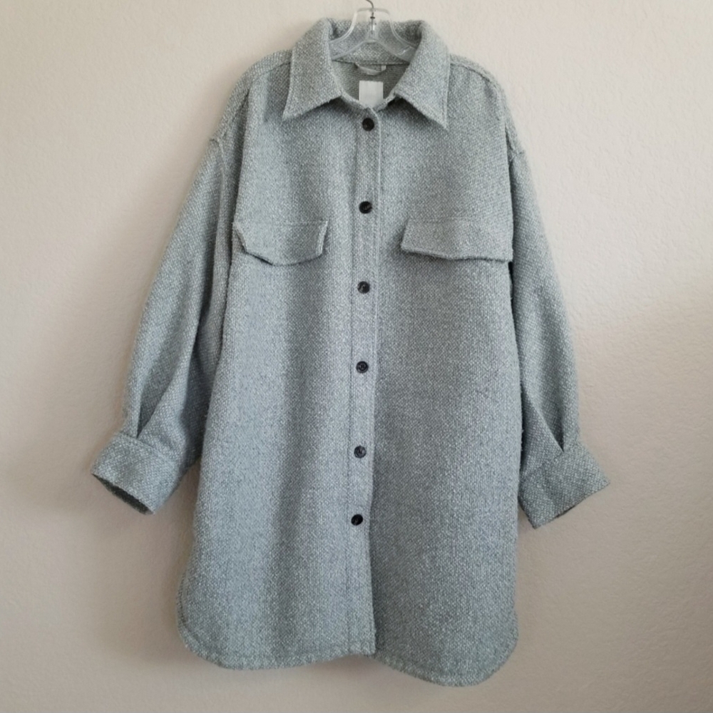 H&M Gray Utility Shacket Relaxed Fit/longer Length Textured Fabric